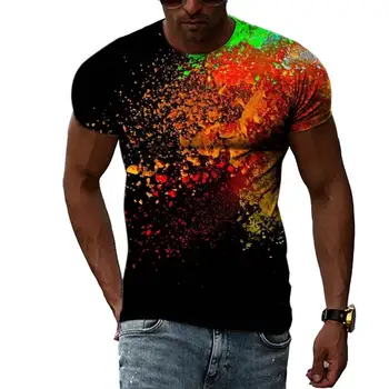 Летни Модни Творчески Мъжки Тениски С Цветен Модел, Ежедневни Тениски С 3D Принтом В Стил Хип-Хоп, Harajuku, Тениски С Кръгло Деколте И Къс Ръкав
