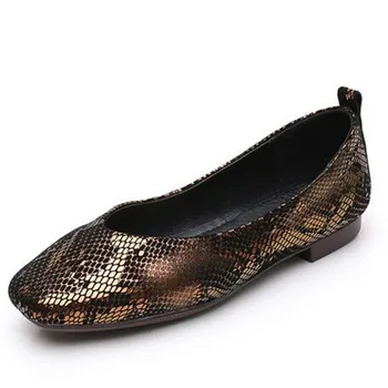 2021 г., Нова Модни Дамски Обувки От естествена Кожа с Змеиным Принтом, Големи Размери, Мека Подметка, Удобни, Модерни обувки на плоска подметка