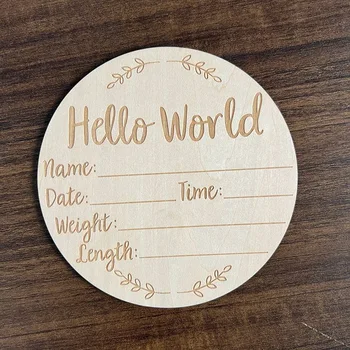 15 см Знак за Раждане Hello World Дървена Естествен Подарък За Спомен Знак Обяви за Раждане Марка Hello World е Изработена От шперплат Новородено