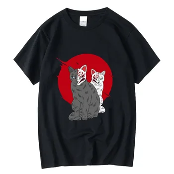 XIN YI/ мъжки висококачествена тениска от 100% памук с принтом котка от японската аниме, ежедневни свободна мъжка тениска с кръгло деколте, летен топ и тениска