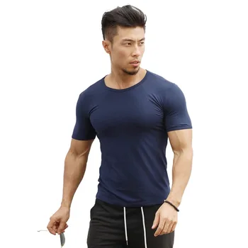 J9745 Тренировка фитнес мъжка тениска с къс ръкав за мъже термална мускулна облекло за бодибилдинг компресиране Еластична, Тънка дрехи за упражнения