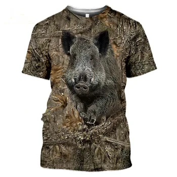 Камуфляжная тениска с изображение на ловни животни, дива свиня, 3D тениска, лятна мъжка тениска за почивка, модерен уличен женски пуловер, яке с къс ръкав