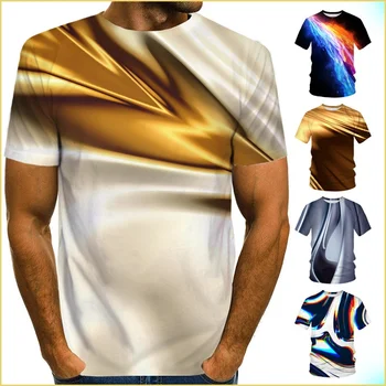 Модерен мъжки готина Цветна тениска с 3D принтом, лятна Ежедневни тениска с кръгло деколте XS-5XL