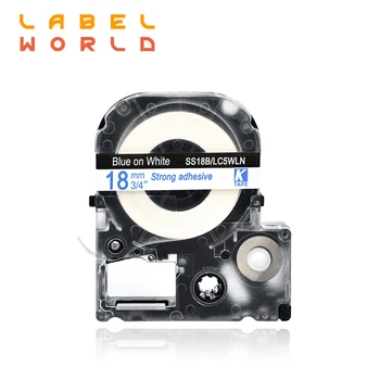 18 мм лента за етикети EPSON син на бяла пишеща машина, лента за етикети, съвместими за kingjim label maker LW-300 lw400 epson label printer