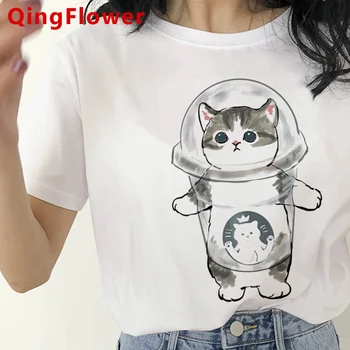 Дрехи за котки женски принт гръндж Корея 2022 чифт дрехи графични тениска дамска бяла тениска
