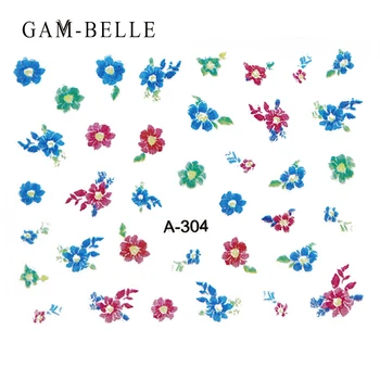 GAM-BELLE 1 Лист Акварел 3D Стикер За Нокти Пеперуда на Цвете Роза Дизайн направи си САМ Самозалепващи Етикети Маникюр Декорации За Нокти