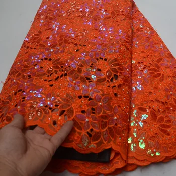 11 цвята Благородна orange африканска лейси плат органза ръчно изработени с детайлни бродерии, пайети и мъниста, за вечерна рокля OP20