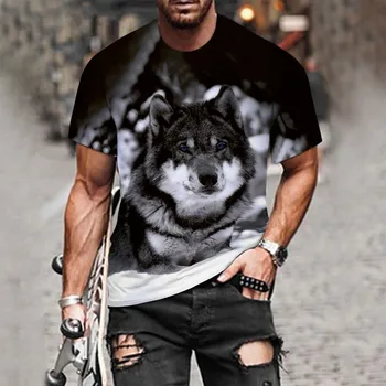2021 Двойка Тениска с принтом вълк, мъжки 3D топ на подтяжках, тениска с къс ръкав и кръгло деколте, модерен casual марка 6xl