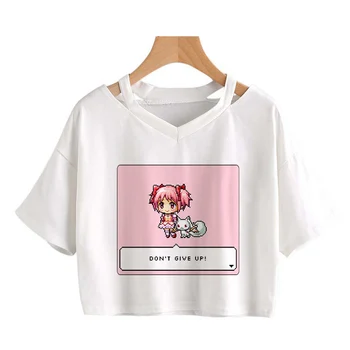 Лятна тениска с аниме kawaii за момичета, Дамски Ежедневни сладки Съкратен Върхове, Козметична бяла тениска с анимационни герои, Ризи С Къс Ръкав, тениска camiseta