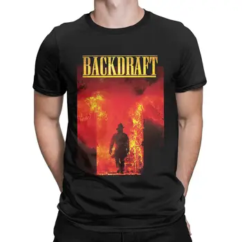 Backdraft (1991) Плакат на филма е Уилям Болдуин Чист Кърт Ръсел Памучни Тениски Тениска с Къс Ръкав през Цялата силует Облекло Класическа
