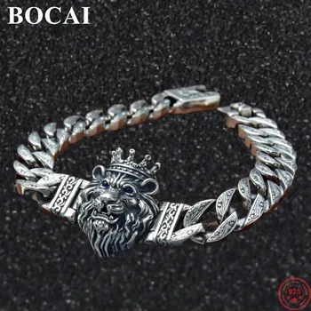 BOCAI S925 Гривни от Сребро за Мъже 2023 Мода Вечна Лоза Плосък Камшик-Верига лъвска Глава Argentum Пънк, Бижута за Ръце