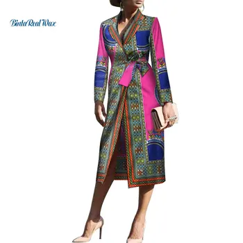 Нова Дамски Африканска дреха в стил Дашики, Дълго Палто с Принтом и Колан, Традиционна Африканска дамски Дрехи Големи Размери, WY3470