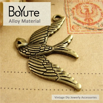 BoYuTe (50 бр./лот) 22*35 мм, Метални висулки с сплав, антични бронзови Медальони с птичи покритие, Бижута 