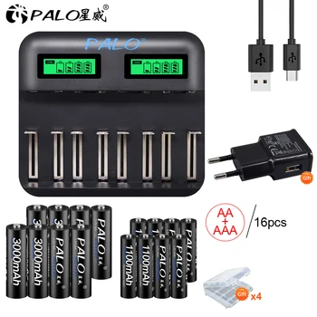 Palo 1,2 В Ni-MH AA AAA Батерии + 8 Слотове за USB Smart LCD Зарядно Устройство за 2A 3A C D Batteria за детски Играчки, Помещение Часовници