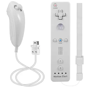 Дистанционно с Motion Plus за Wii / 2 в 1 дистанционно управление с контролер Nunchuck е Съвместима с конзолата Wii U (бял)