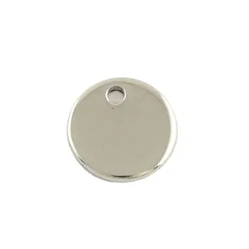 304 Празен етикет от неръждаема стомана с релефни, Плоски кръгли висулки-окачване, цвят неръждаема стомана, 8x1 мм, отвор: 1 мм