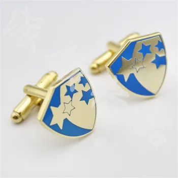 отстъпка-метална златна и синя родословни обици във формата на сърце със звездна лого