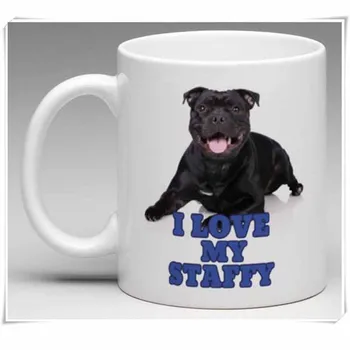 I Love my Staffy - Стафордшир териер - Забавно новост, Чаша, Керамика кафе / Чаена чаша с 11 грама, гланцирана