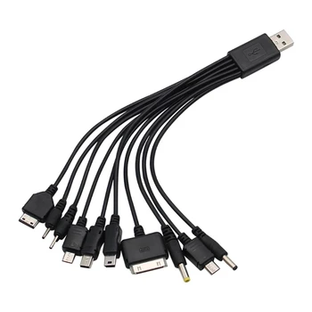 Универсален USB кабел за зарядно устройство за мобилен телефон с множество конектори от 10 в 1 USB кабел за зарядно за смартфон 20 см / 7,87 инча