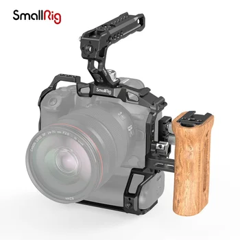 Клетка за цифров огледално-рефлексен фотоапарат SmallRig със скоба за кабел HDMI и USB-C, Дървена Дръжка, Клетка, Комплект за Canon EOS R5/R6 / R5 C 3707