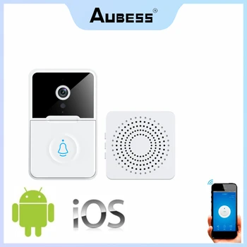 Aubess WiFi Безжичен Променлив Звуков Удар Алкална Батерия Визуален Дистанционно Управление Звънец Безплатен Двупосочен Домофонна Система, Видео Камера