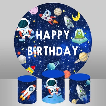 Космическото Пространство Кръг Кръг Backgdrop за Момчетата на Рожден Ден Астронавт Детски Душ Новородено Фон За Снимки на Первази Покриване на Еластичната