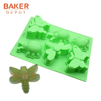 BAKER DEPOT силиконова форма за сапун на калъпи, желе или пудинг, 6 решетки, пеперуда, хляб, сладкиши, форма за печене форма за пудинг, формата за желе