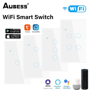 1/2/3/4gang SASHA WiFi Интелигентен Сензорен Прекъсвач за Домашно светлина Стенни Бутон 120*72 мм Неутрален проводник, за да Alexa и Google Home Асистент