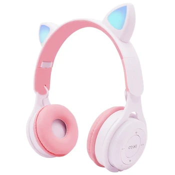 Детски слушалки, Led цветни слушалки с Кошачьими уши, Слушалки, Bluetooth 5.0 Слушалки, Поддръжка TF карта