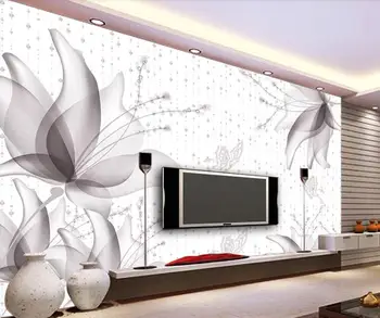 3D Тапети рисованные минималистичные прозрачни цветя, лилии пеперуди ТЕЛЕВИЗИЯ фон на стените Съвременни Потребителски 3D Тапети