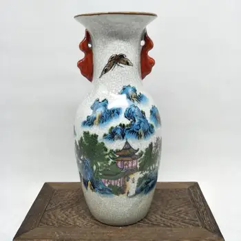 Антични порцеланова ваза QingDynasty, бутилка с пастельным гледката 4, ръчно рисувани, Събиране и украса, Безплатна доставка