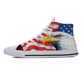 2022 СЪЕДИНЕНИ Американски Флаг Америка Орел Патриотическая Ежедневни Тъканта, Обувки С Висок Берцем Леки, Дишащи Мъжки И Дамски Маратонки С 3D Принтом