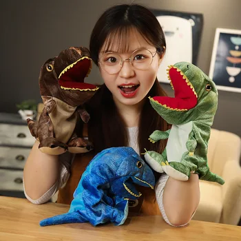 1 Бр. Плюшени Ръчни Кукли с Динозавром, Реалистични Ръчни Кукли Triceratop на Тиранозавър Рекс, са за Деца и за Възрастни, Кукли