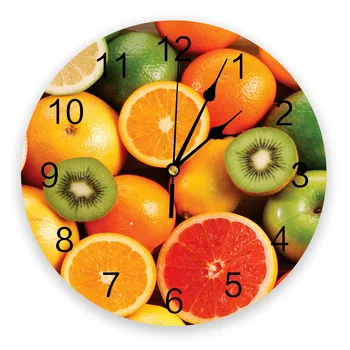 Плодове, Портокал, Киви, Мандарина 3d Стенен Часовник с Модерен Дизайн Селска Къща Декор Кухня Реколта PVC денонощно за Декорация на Всекидневна
