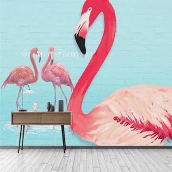 Потребителски Стенни Тапети Скандинавски Абстрактна Тухлена Стена Фламинго Фонова Стена