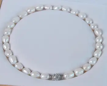 11 мм, бели перли с овална форма в бароков стил колие кристал Магнит закопчалката Дамски Бижута истински естествени сладководни перли Класически подарък без кутия