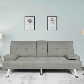 Разтегателен диван Futon Twin Size Sleeper 66,2x30,3x30,7 инча Светло сиво / лилаво / червен плат с подстаканником [US-W]