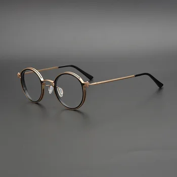 Японски Ретро Кръгли Очила Ръчно Изработени, Оптични Очила В Рамки, Мъжки Титанов Очила По Рецепта, Дамски Ретро Очила За Късогледство, Очила Gafas