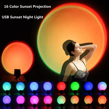 Led лека нощ 16 Цвята Проекция на Залез слънце С Дистанционно Управление на 2,4 G RF USB Цветни Нощна лампа за Залез Начало Декор AC85-265V