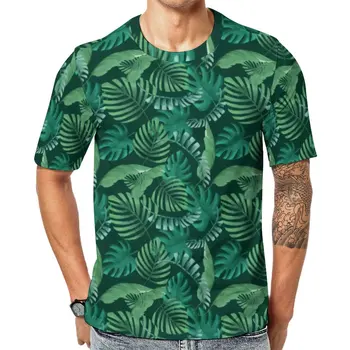 Тениска със Зелени Палмови Листа, Ретро Тениски с Принтом Тропически Листа, Мъжка Риза в стил емо, Летни Тениски с Къс Ръкав и Принтом, Големи Размери 6XL