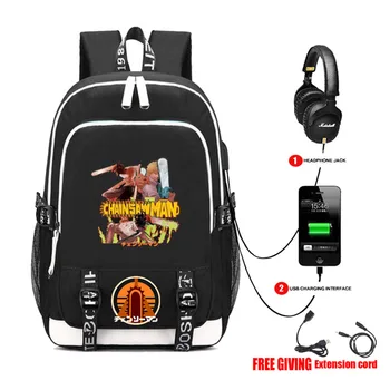 аниме Резачка Мъжки раница USB зареждане Жак за слушалки Студентски чанта за книги Мъжки Юношеството раница за лаптоп чанта