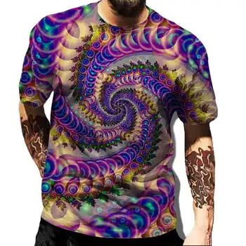 Нова Лятна Мъжка Тениска с 3D Принтом, Модни Цветна Тениска с Кръгло Деколте, Негабаритная Висококачествен Плат