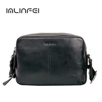IMLINFEI Чанта от Естествена Кожа за Мъже, Кожена Чанта на Едно Рамо, Бизнес Ежедневна Чанта, Двоен Цип, Малка Чанта през Рамо