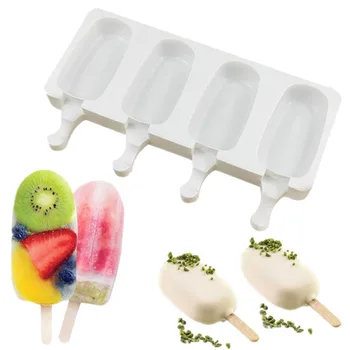 4 Окото Силиконови Форми За Сладолед Popsicle Форми DIY Домашен Десерт Фризера Плодов Сок Лед Форма с 10 бр. дървени Пръчки