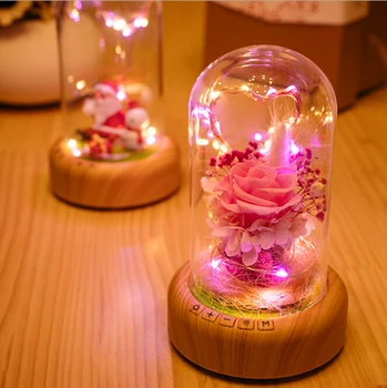 Романтична Лампа от Розово Стъкло с Венец + Акумулаторна Безжична слушалка Bluetooth Коледна Лампа за Дома