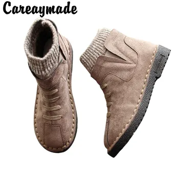 Careaymade-Шевни РЕТРО-ръчно изработени ботуши в стил литературно творчество, вълнени чорапи с чорапи, ежедневни дамски обувки с мека подметка