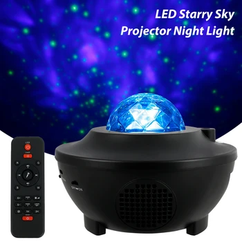 Led Проектор Небето Нощно Bluetooth-съвместима Музика Звездна Вълна Вода Романтична Проектор Страхотна Светлина USB Нощна Лампа