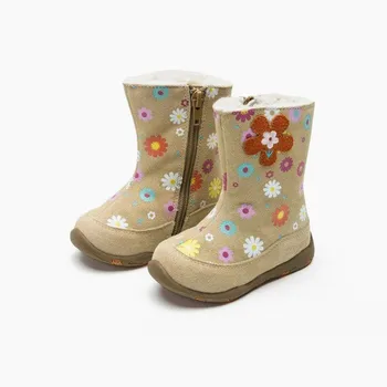 НОВА 1 чифт Зимни обувки за момичета от естествена кожа + вътрешен натурална вълна, Детски обувки, Детски Меки обувки