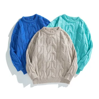 2022 нов пуловер, мъжки есен зима нов мъжки пуловер без тенденция Корейската версия на случайни пуловер с кръгло деколте дебел топъл вязаный casual
