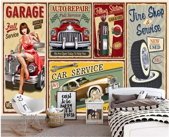 3d тапети по поръчка на снимка американски ретро плакат автомобил красотата телевизия фон на стената 3d стенописи тапети за хола